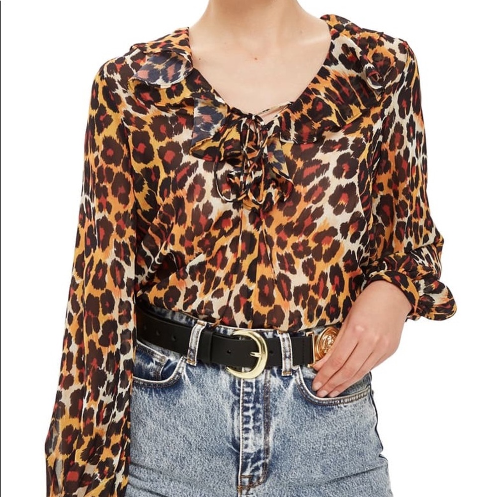 Topshop Leopard Print Ruffle Blouse - Picture 5 of 14